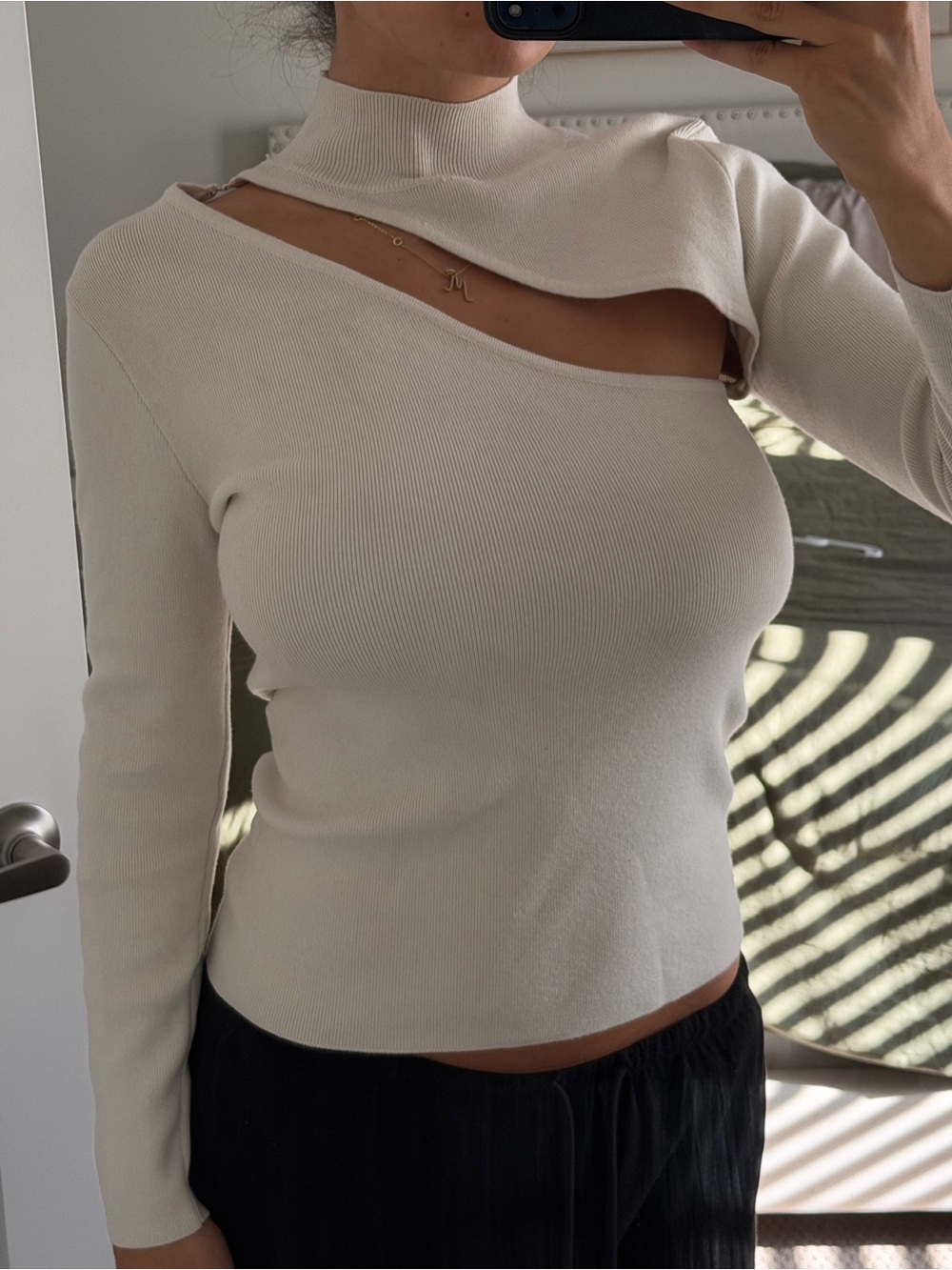 MADISON THE LABEL Cutout Sweater Cream